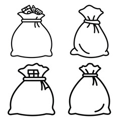 santa sack full Line art Icon Set, Vector illustration