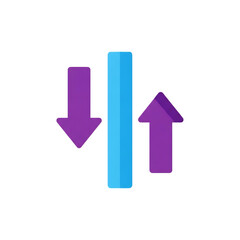 Purple Up and Down Arrows with Blue Vertical Bar isolated on a transparent background