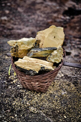 The yellow harvest from the steaming entrails of Ijen