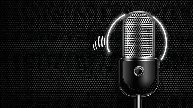 Retro microphone illustration against a dark background for audio recording concept