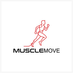 Red silhouette of an athletic man running, a minimalist vector logo icon representing muscle, movement, and exercise for fitness