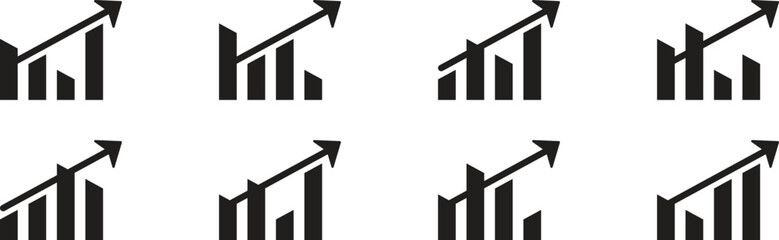 Set of growing bar graph icon. Financial success and profit growth symbol. Business graphs and charts icons. Statistics and analytics vector icon. Business bar sign, profit growing symbol