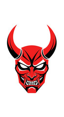 Red Devil Mask with Horns and Sharp Teeth Illustration.