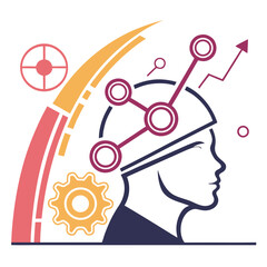 Obraz premium Human Head Silhouette with Gears and Growth Chart profile thinking