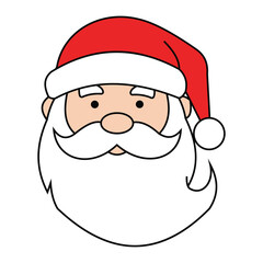 Christmas closeup cartoon illustration of santa clauss face with a red hat, white beard, and mustache