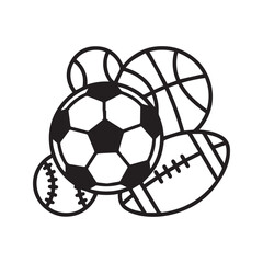 Obraz premium Sports Balls Icon Set. Black and White Line Art Illustration of Assorted Game Equipment. 