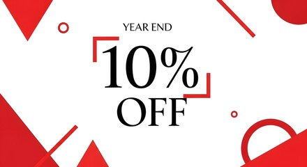 Year End 10 Percent Off, Minimalist Design, Red Geometric Shapes, White Background