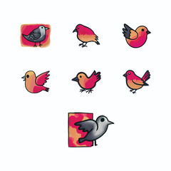 Whimsical Avian Collection: An artistic collection of vibrant cartoon birds, each with unique features and character, displayed against soft, watercolor-like backgrounds. 