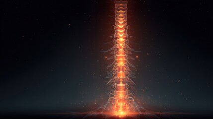 Glowing spine illustration with bright light and dark background for medical concepts