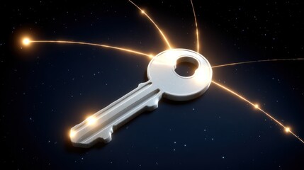 Shiny key with connected lines abstract design representing access
