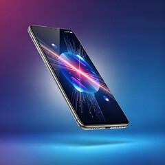 Futuristic Smartphone with Glowing Abstract Energy Display, Floating in Space