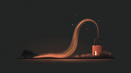 Abstract illustration of illuminated lantern with glowing light trails