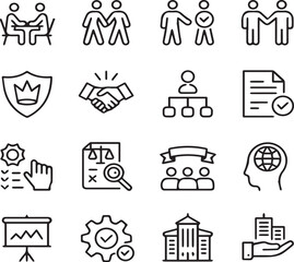 Business meeting and strategy icons set