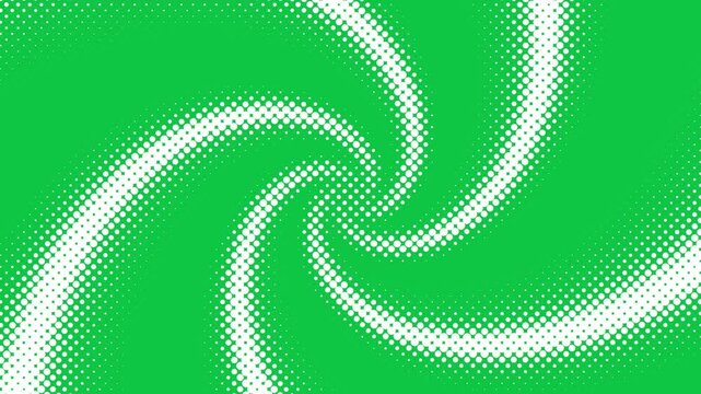 Checkered Halftone Pattern Abstract Background on green screen. Chequered Square Particles Subtle Texture Pop Art Design. Half Tone Contrast Graphic Minimalist Art Wide animation.  White vortex spiral
