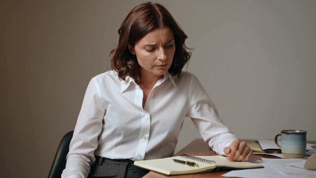Studio portrait of woman with uncertain expression brainstorming idea