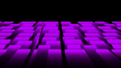 Abstract neon purple digital blocks pulsing in loop on black background - Powered by Adobe