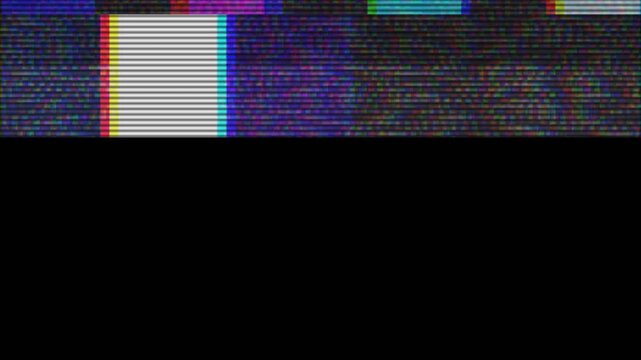Multicolored tuning chart for TV setup. Distortion and artifacts, glitches and flickering. No picture, poor signal.