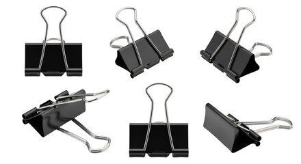 Collection of Black Binder Clips on Reflective Surface
