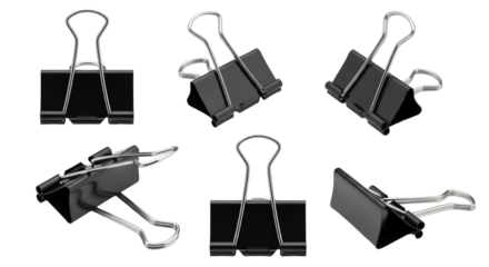 Collection of Black Binder Clips on Reflective Surface