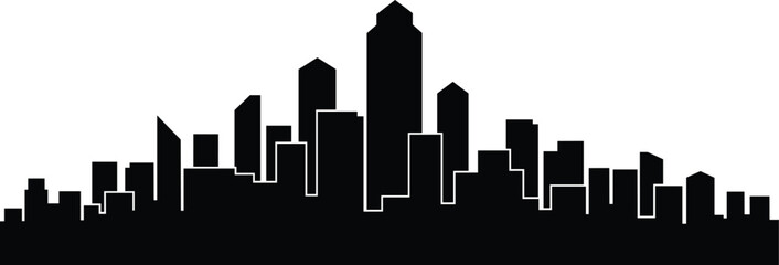 Obraz premium City skyline silhouette vector showing urban buildings, skyscrapers, architecture, downtown landscape, minimalist cityscape, modern infrastructure