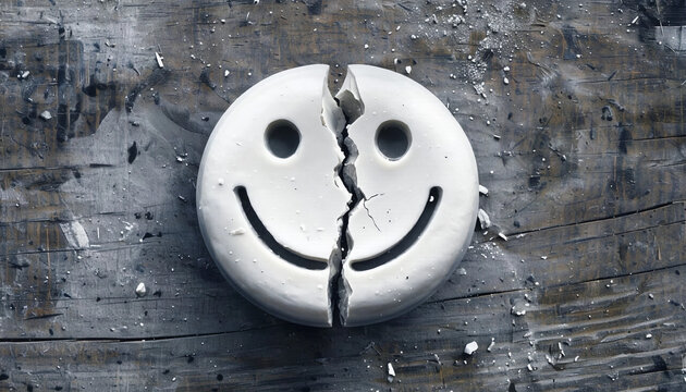 pillola di medicina spezzata con il logo di una faccina sorridente stilizzata, medicine pill broken with the logo of a stylized smiling face