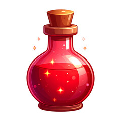 Cartoon red potion bottle glowing with magical sparks and enchanting aura, perfect for fantasy, magic, and game-themed designs and illustrations