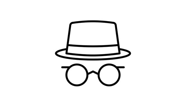 Incognito man icon with hat and glasses animated on white background