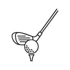 Golf Line Icon. Simple Outline Illustration of Golf Club Hitting Ball on a Tee. Sports Equipment Vector.
