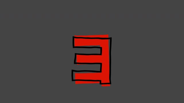 Moving doodle-style Japanese Katakana "ョ", alpha channel