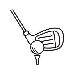 Golf Line Icon. Simple Outline Illustration of Golf Club Hitting Ball on a Tee. Sports Equipment Vector.
