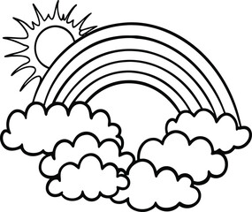 Rainbow and Clouds Silhouette Vector Illustration &ndash; Minimal Sky Scene Line Art Design