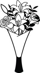 Flower Bouquet Silhouette Vector Illustration &ndash; Floral Icon with Roses and Lilies