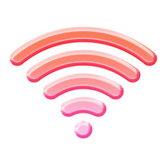 Glossy 3D Wifi icon - Y2K inspired jelly internet signal symbol with vibrant glassmorphism effect in pink and orange gradient