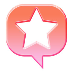 Glossy 3D Star icon in a speech bubble with cutout - Y2K inspired jelly favorite symbol with vibrant glassmorphism effect in pink and orange gradient