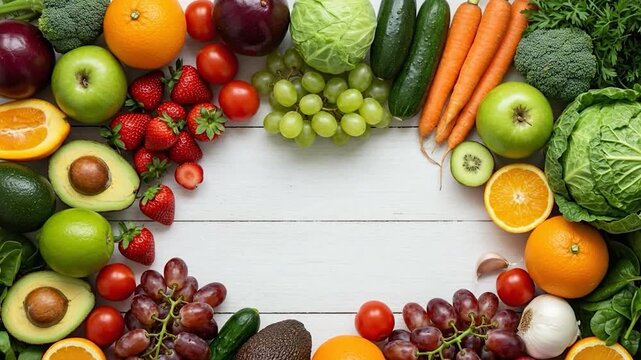 Healthy Produce Video with Colorful Fruits and Veggies Border