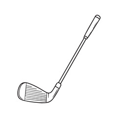 Hand-drawn Golf Club Icon. Black and white doodle sketch of a golf iron. Vector line art illustration of sports equipment.
