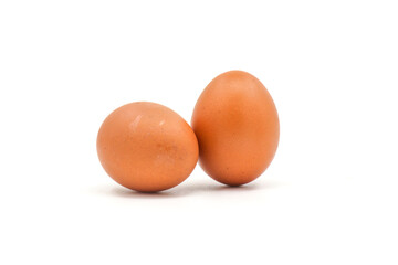 Eggs on a white background are a good source of protein. which helps build and repair worn out parts of the body.