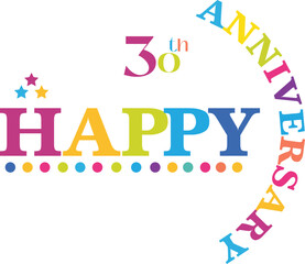 Colorful Happy 30th Anniversary Typography with Stars and Dots