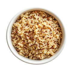 Healthy bowl of cooked quinoa served in a wooden dish Isolated transparent on white background