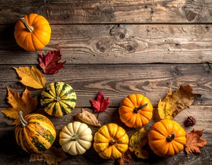 Autumn Harvest - A Rustic Display of Pumpkins and Fall Foliage.