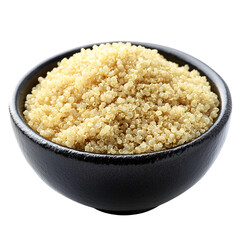 Healthy bowl of cooked quinoa served in a wooden dish Isolated transparent on white background