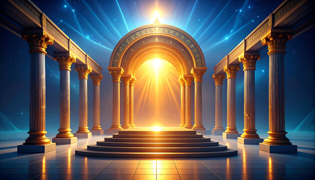 Blue-skinned Deity Surrounded by Cows, Ornamented with Gold and Festive Lights