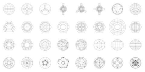 A symmetrical arrangement of geometric diamond shapes resembles mechanical fasteners like nuts and screws on a hard surface. The composition features varying sizes and colors for visual impact.