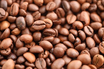 Coffee bean background, roast grain close up