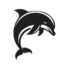 Black and white dolphin logo design, minimalist marine animal silhouette for branding, tattoo, or icon. Vector illustration on white background
