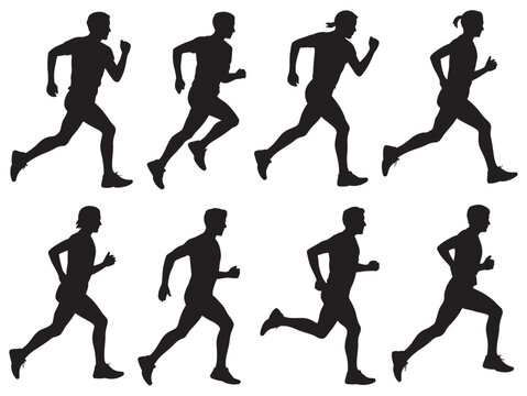 Set of Running Silhouettes for Fitness, Exercise, and Athletics