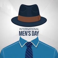 International mens day illustration with hat, shirt and tie isolated on white background