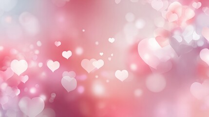 Romantic soft pink Valentine background with floating hearts, dreamy love banner for greeting cards or wedding design with copy space.