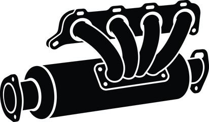 Black exhaust header and muffler vector illustration art