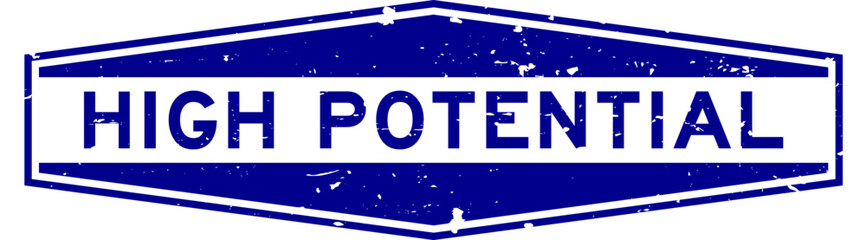 Naklejka premium Grunge blue high potential word hexagon seal stamp on white background